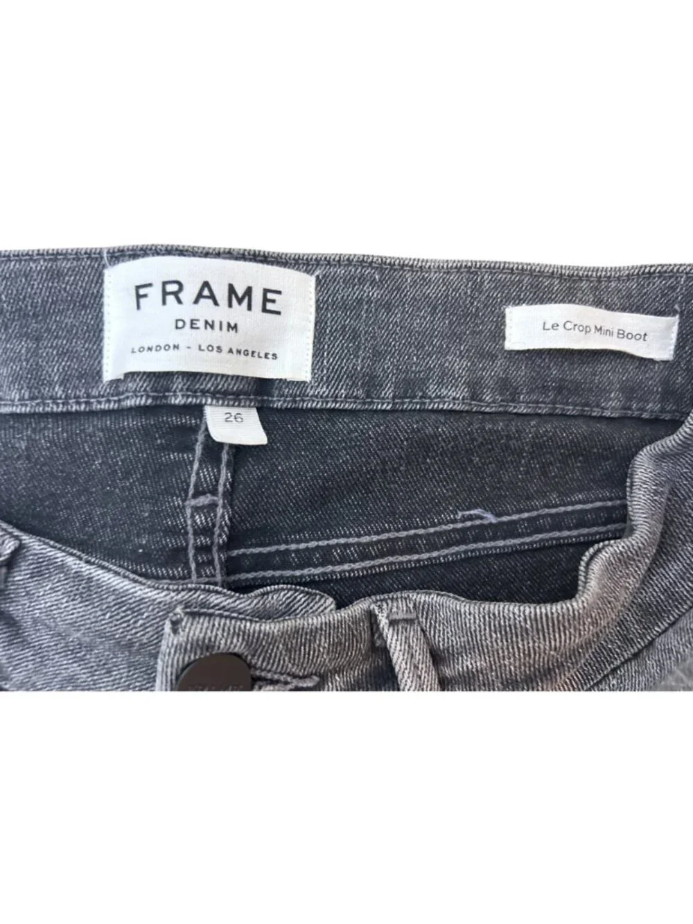 Frame Women's 26 Le Crop Mini Bootcut Jeans Gray w/ Black Panels Frayed Hem